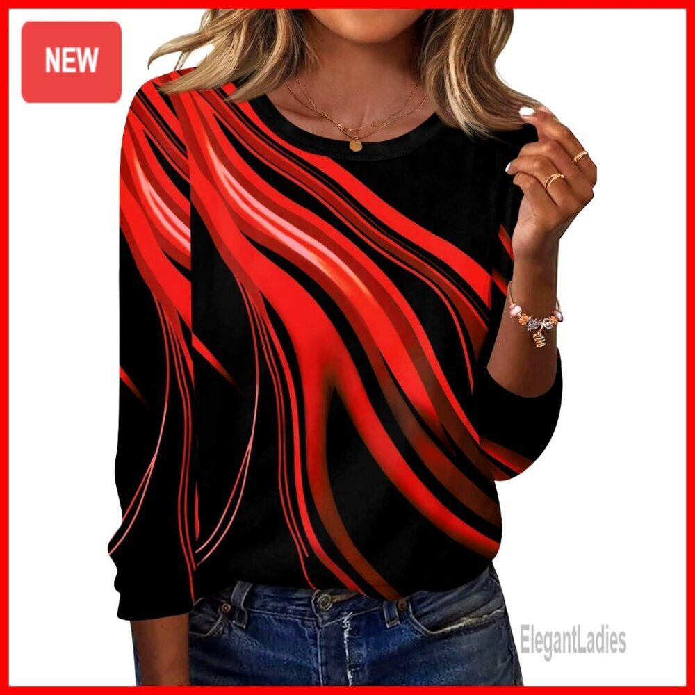 Long Sleeve Crew Neck Tunic Blouse Loose Fit Polyester Spandex